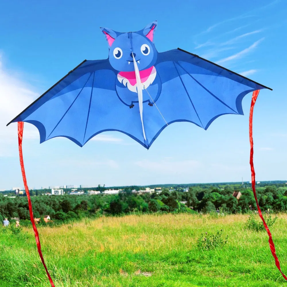 Facile da volare Pipistrello colorato Aquilone Buone volare Coda lunga Aquilone per bambini 50 metri Linea di aquiloni Regalo per bambini Giocattolo volante in plastica Viaggi in famiglia