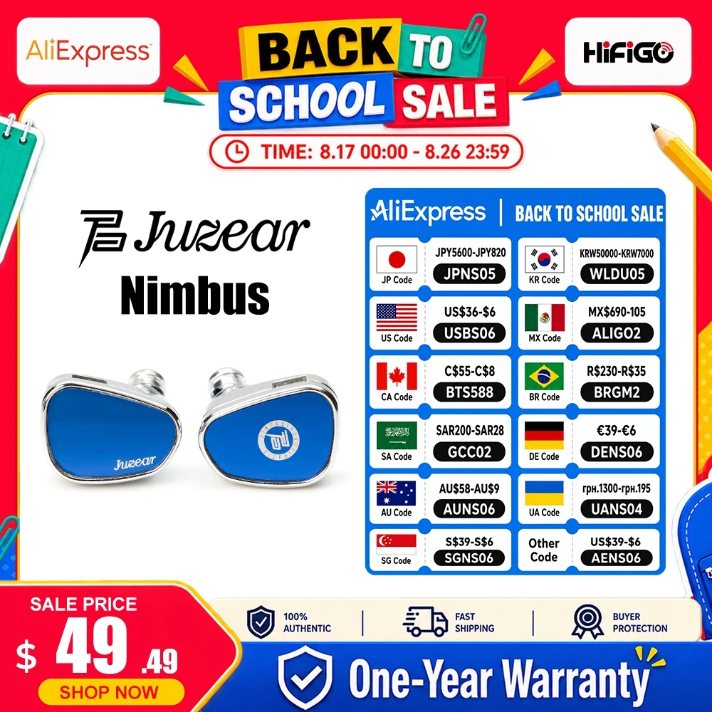 Fone de Ouvido Intra-auricular Dinâmico JUZEAR Nimbus HiFi IEM com 3 Bocais de Afinação 3.5+4.4mm/ 3.5mm+Type-C, Microfone para Jogos e Música