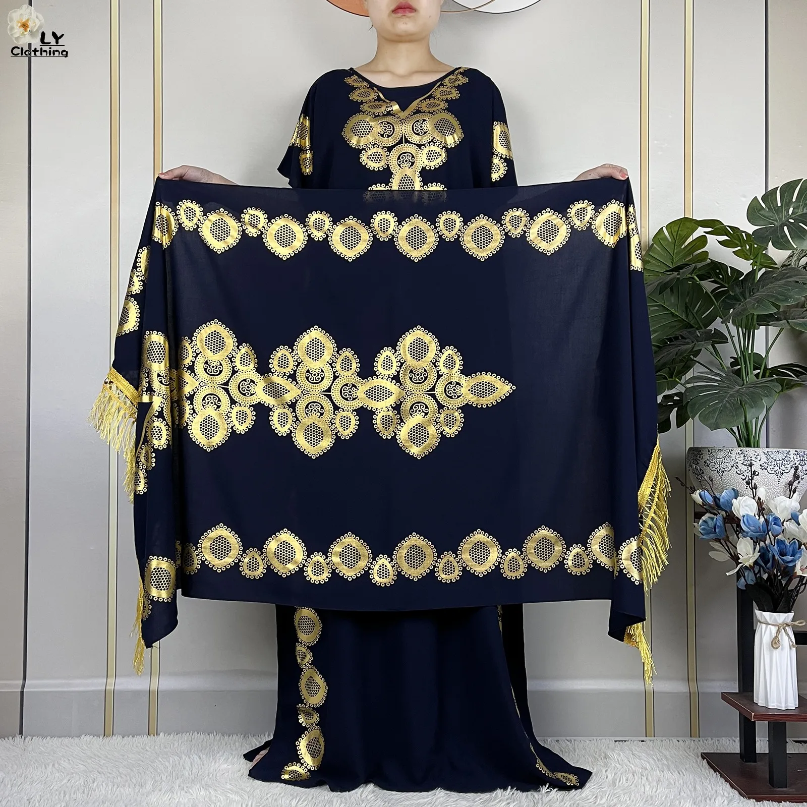 New Style African Abaya Summer Short Sleeve Loose Dress Cotton Muslim Maxi Femme Dress With Big Scarf Dubai Islam Casual Robe