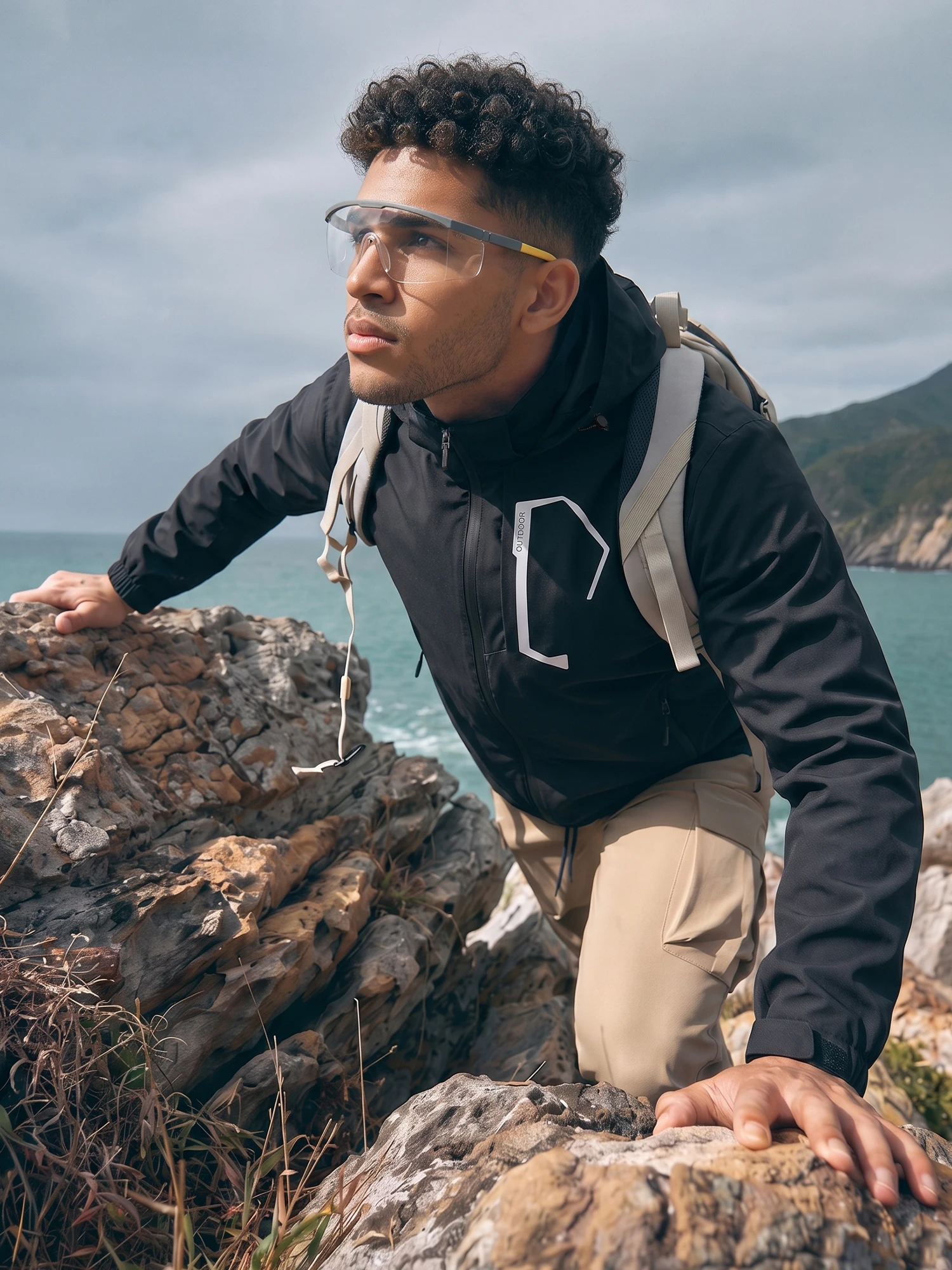 Sommer Herren Outdoor-Jacke Wasserdichte Regenjacke, Dünne Regenjacke mit Mehreren Taschen für Camping Wandern Radfahren Angeln – Detail 4