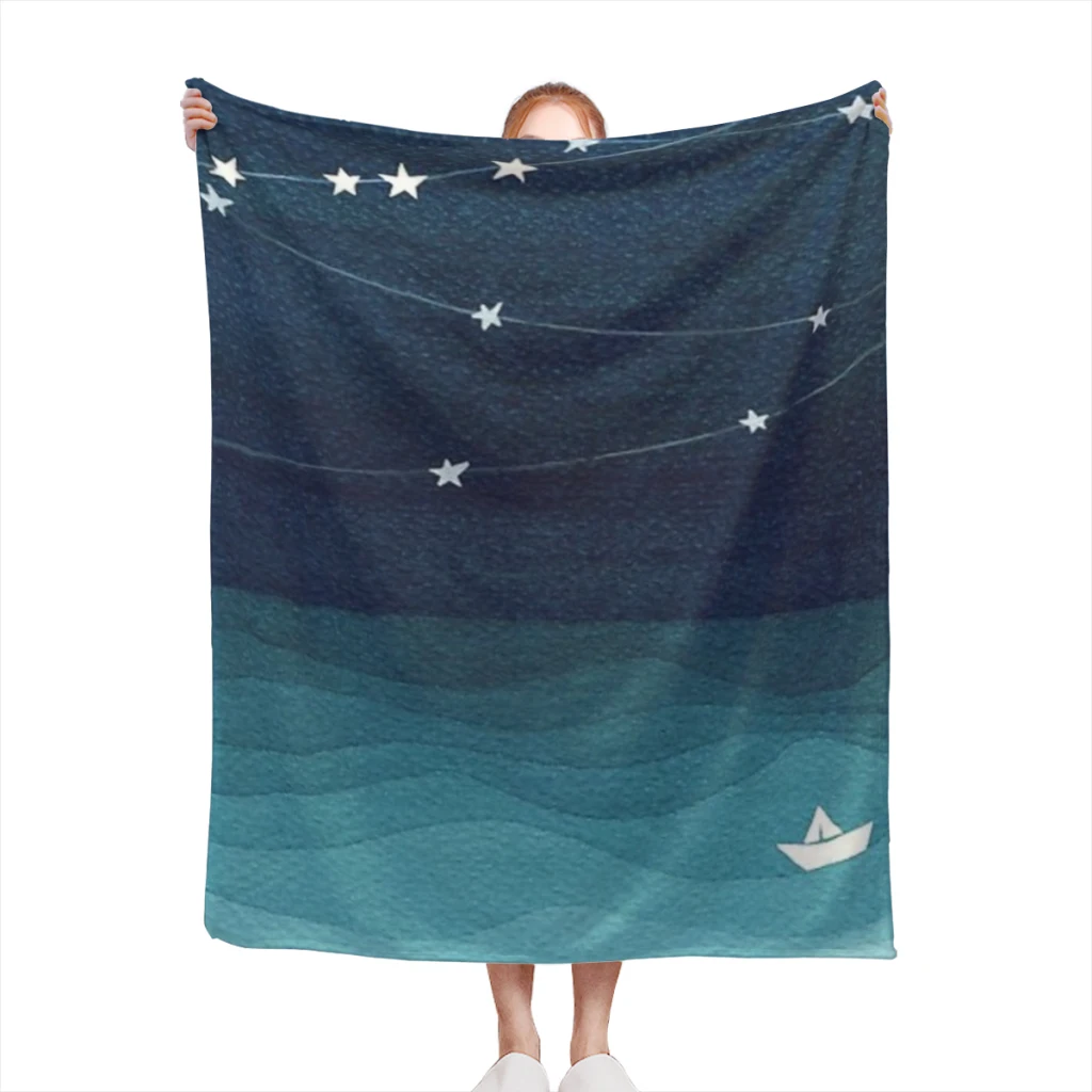 

Garland of stars, teal ocean Medium Blanket Fluffy Soft Bedroom Decor Sofa Blankets Comforter Home and Decoration