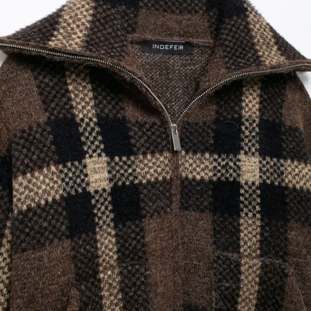 

Women's Fashion Lapel Plaid Knitted Jacket Coat Autumn Style European And American Influences W085 17