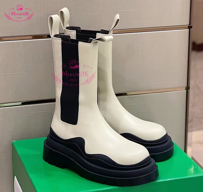 Meariasth Thick Bottom chelsea Boots Avocado Color Increase platform Jelly Color Women Short Boots British Style Snow Boots