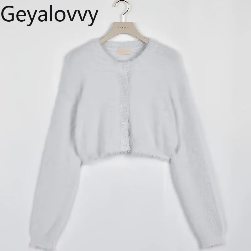 

Autumn Winter New Solid Color Japanese Style Soft Plush Knitted Sweater Sweet Girls Versatile Round Neck Short Cardigan Coat