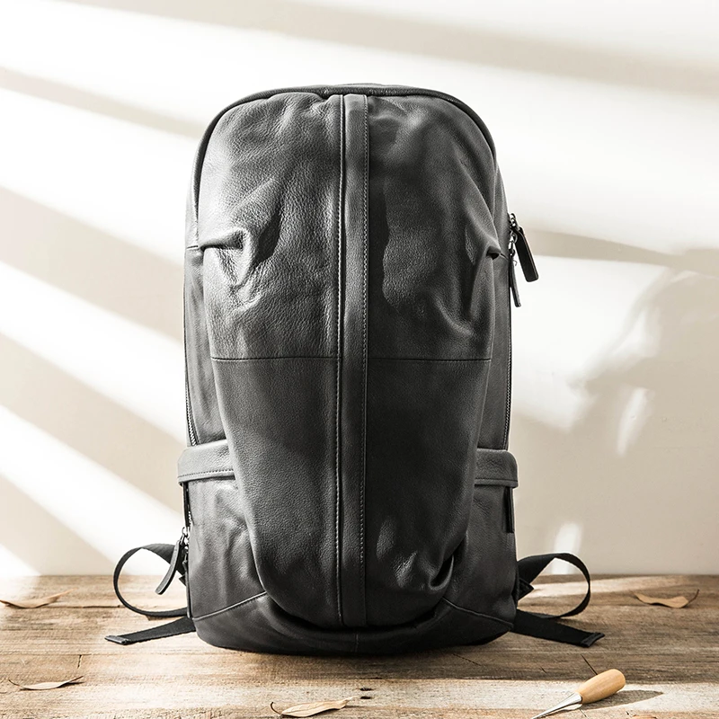 2024 New Style Leather Backpack Young MEN\'S Cool Travel Bag Versatile School Bag Fashion Cowhide Female Backpack Genuine Leather