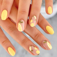 24Pcs Yellow Lemon Short Square False Nails Full Cover Press On Nails Summer Refreshing Lemon Fake Nailtips With Jelly Stickers