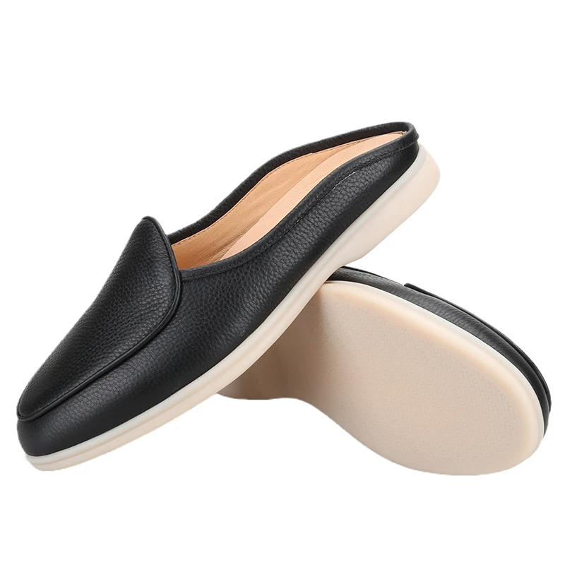 Piergitar 2026 Summer Style Black Color Football Cow Leather Babouche Walk Loafers Handcrafted Men's Mules White Natural Soles