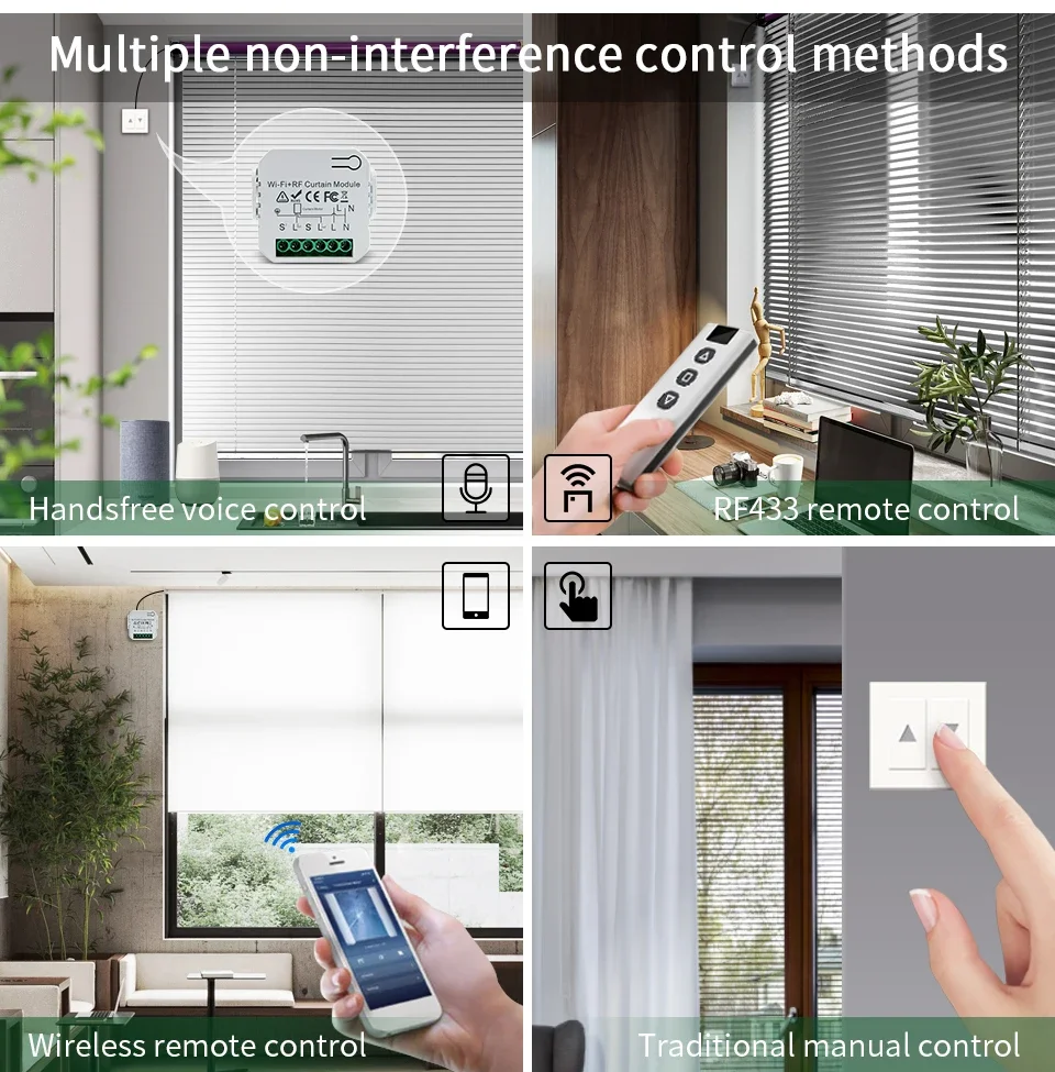 WiFi Smart Switch + 433MHz RF Remote | Tuya Smart Life | Alexa/Google Voice Control for Roller Blinds Shutters Projector Screens