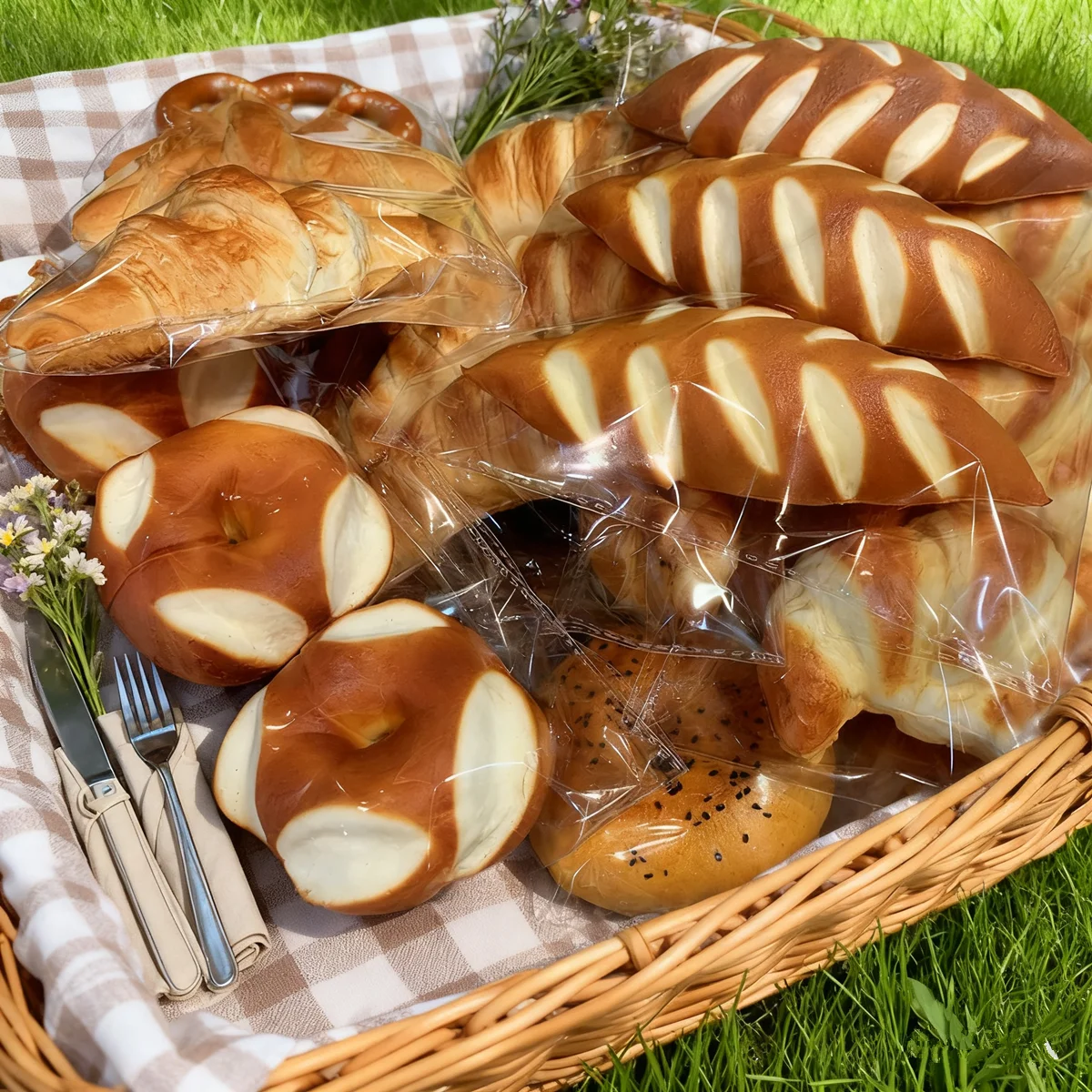 Picture 6: PU Realistic Fake Bread 3-Piece Set - Baguette, Bagel, Croissant & Pretzel Models for Display, Photography & Cafe Decor
