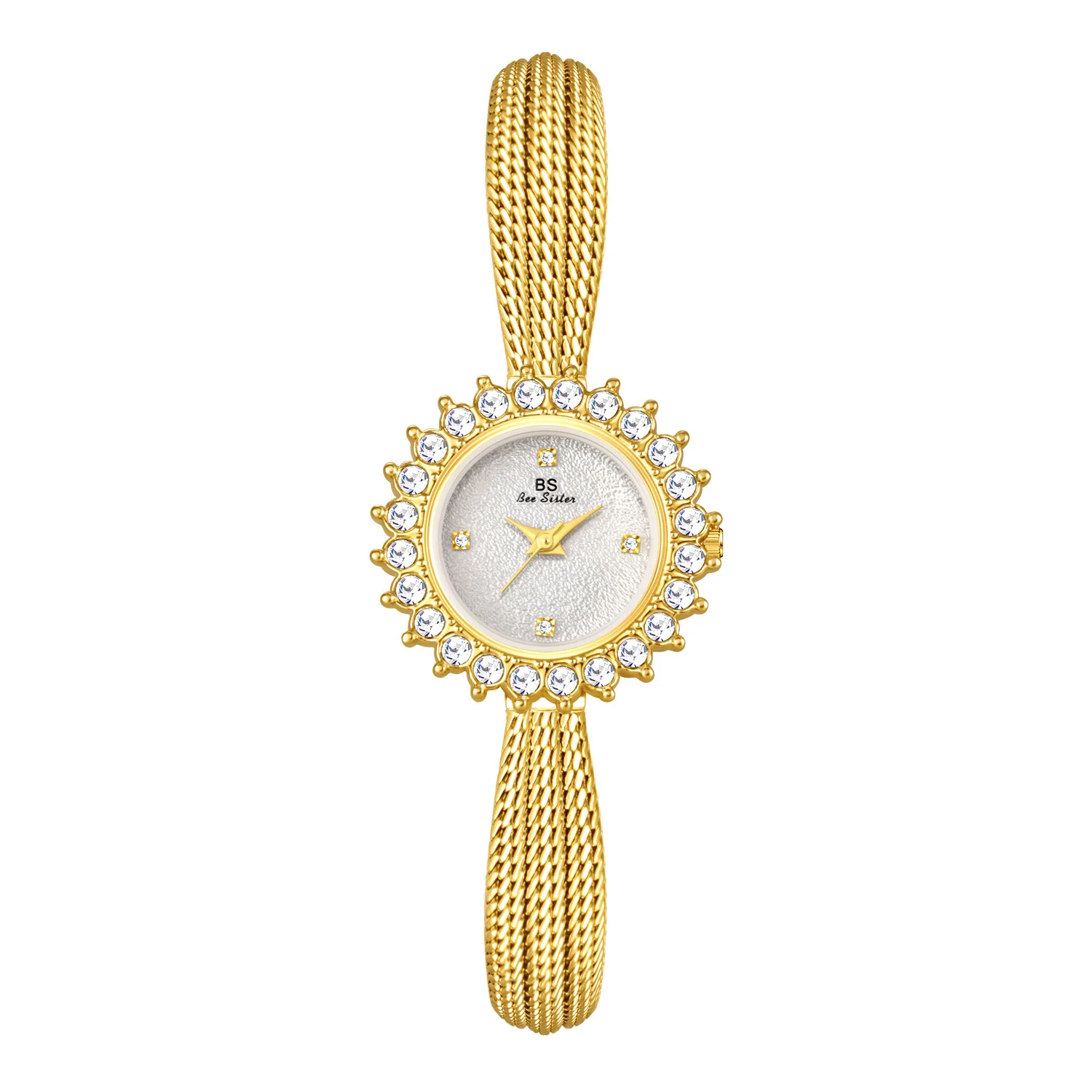 Lichte Luxe Sieraden Tarwe Oor Dusang Bloem Wijzerplaat Strass Quartz Horloge Goud Stalen Band Waterdichte Klok Horloge Voor Vrouwen