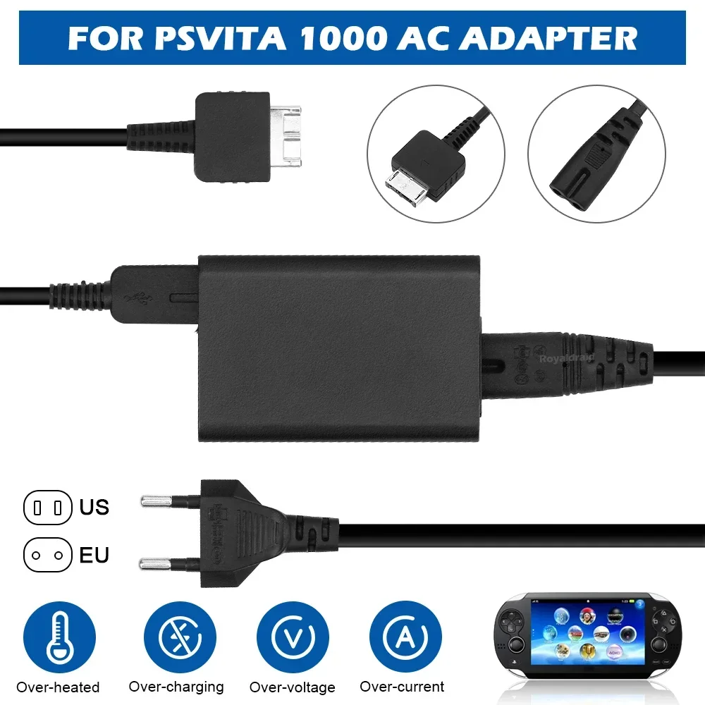 Cargador de Pared con Enchufe EU/US, Adaptador de Corriente de 5V CA, Cable de Carga USB para Consola de Juegos Psvita PS Vita PSV 1000
