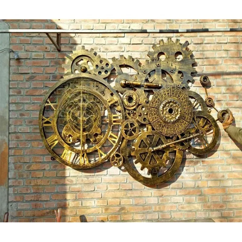 مخصص خمر لوفت بار النمط الصناعي شخصية الإبداعية الحنين ساعة ديكور والعتاد ديكور ساعة حائط #1