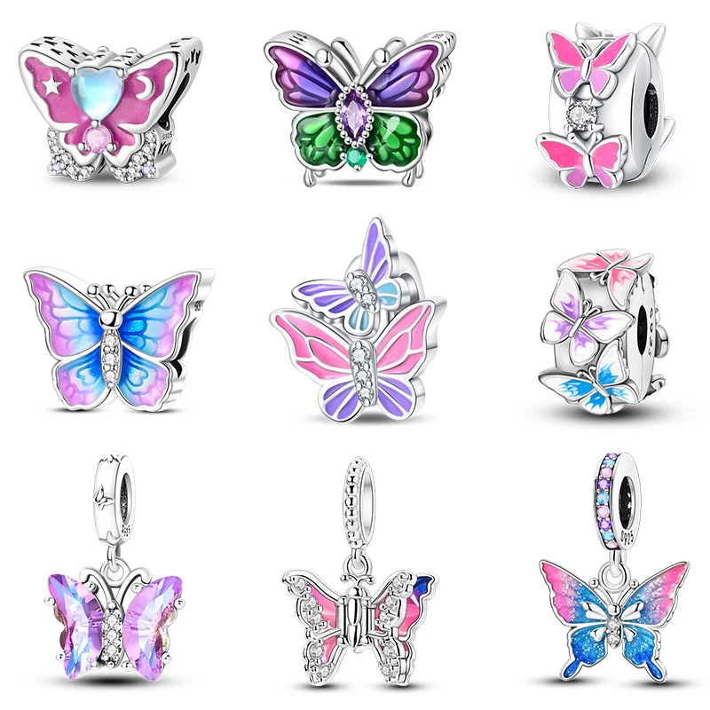 

Модные серебряные 925, красочные бабочки, сверкающие циркониевые подвески, бусины, подходят для Qikaola 925, оригинальные браслеты, юбилейные украшения своими руками
