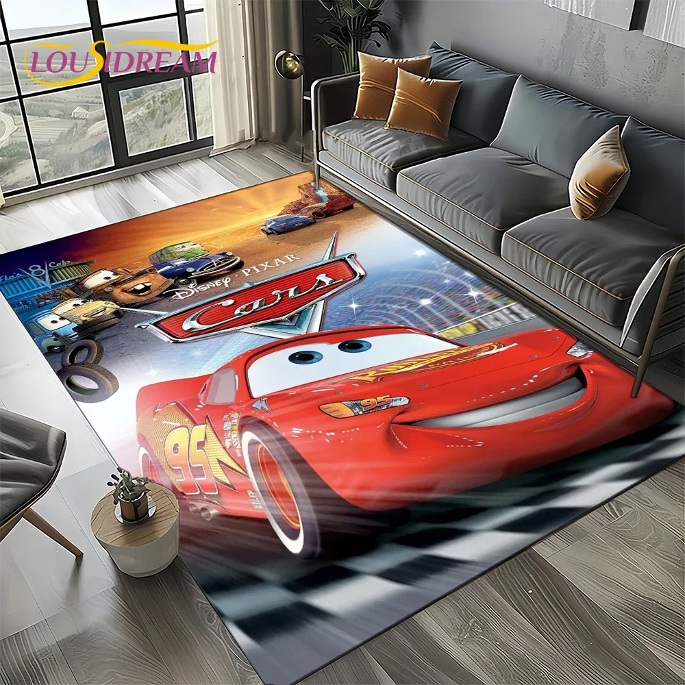 พรมลายการ์ตูน Mcqueen สำหรับตกแต่งห้องนอนบ้านห้องนั่งเล่นโซฟาของตกแต่งห้องขนาดใหญ่ของเด็กของขวัญ