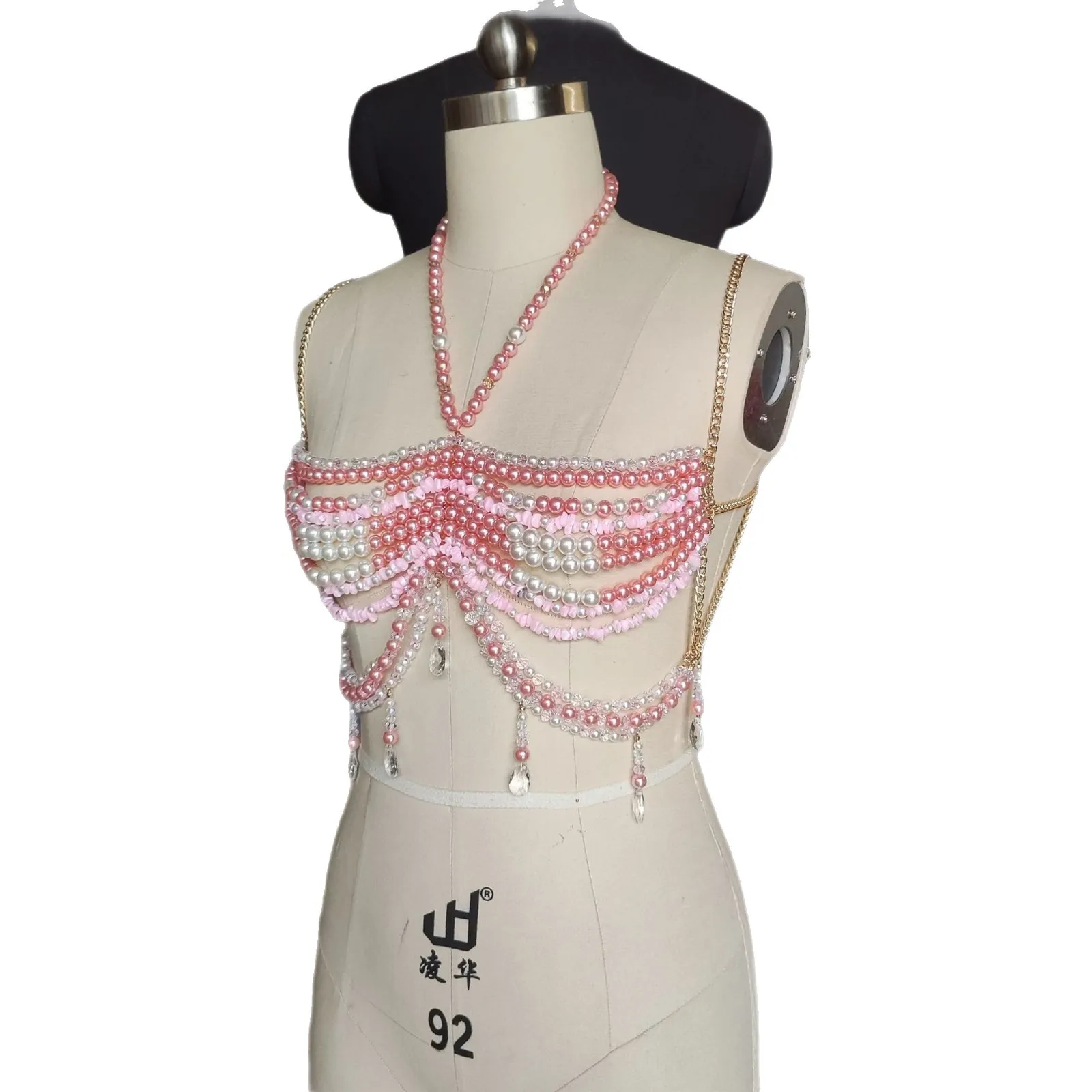 New Sexy Girl Pink Beaded Bra Chain Adjustable Size Body Chain Bra Microfat Girls Wear Pink Body Chain Body Chains