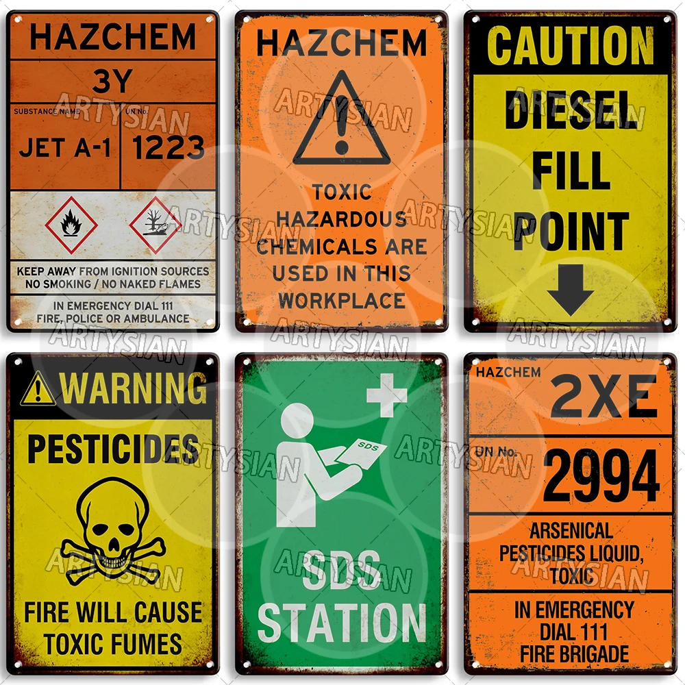 علامة معدنية من Hazchem كيميائية خطيرة سامة SDS 2WE 3WE 2XE مجموعة أدوات سائل تآكل حمض قابلة للاشتعال JET A-1 المبيدات UN 3373