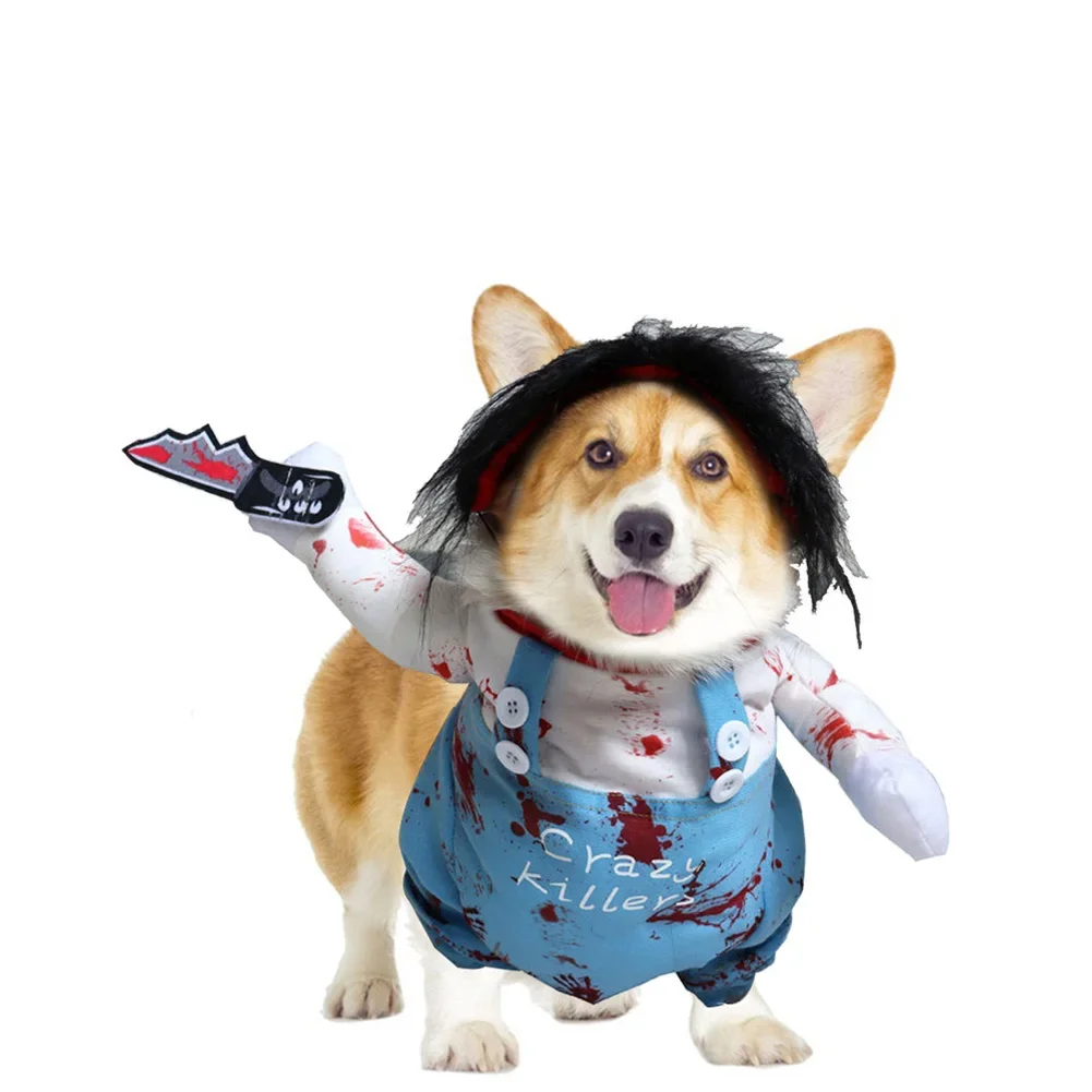 Dog Halloween Cosplay Costume, Chucky Dog Costume, Deadly Doll Bloody Doll Funny Pet Apparel, Cosplay Clothes Scary Outfit