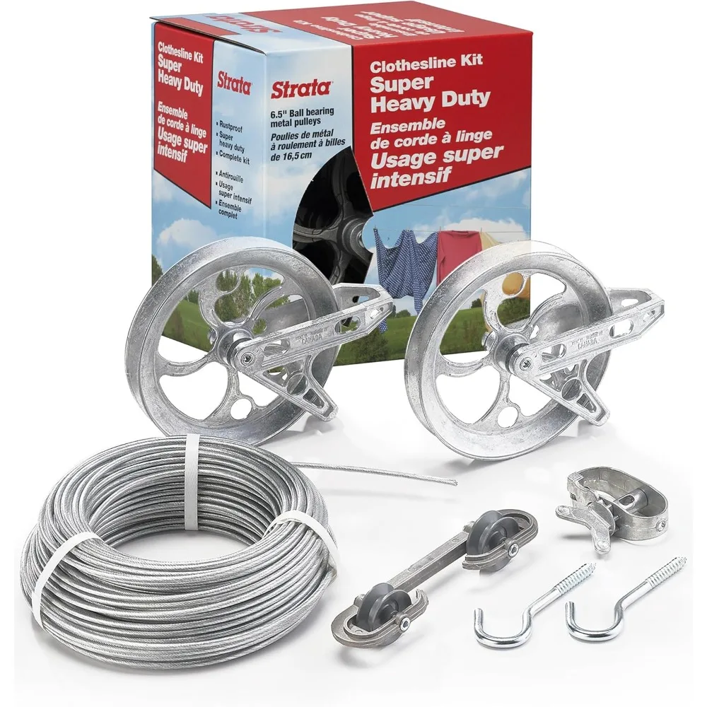 

Clothesline Outdoor Super Heavy Duty Kit - 150 Feet Galvanized Wire Silver PVC Coating, 6.5" Clothesline Pulley 2pcs