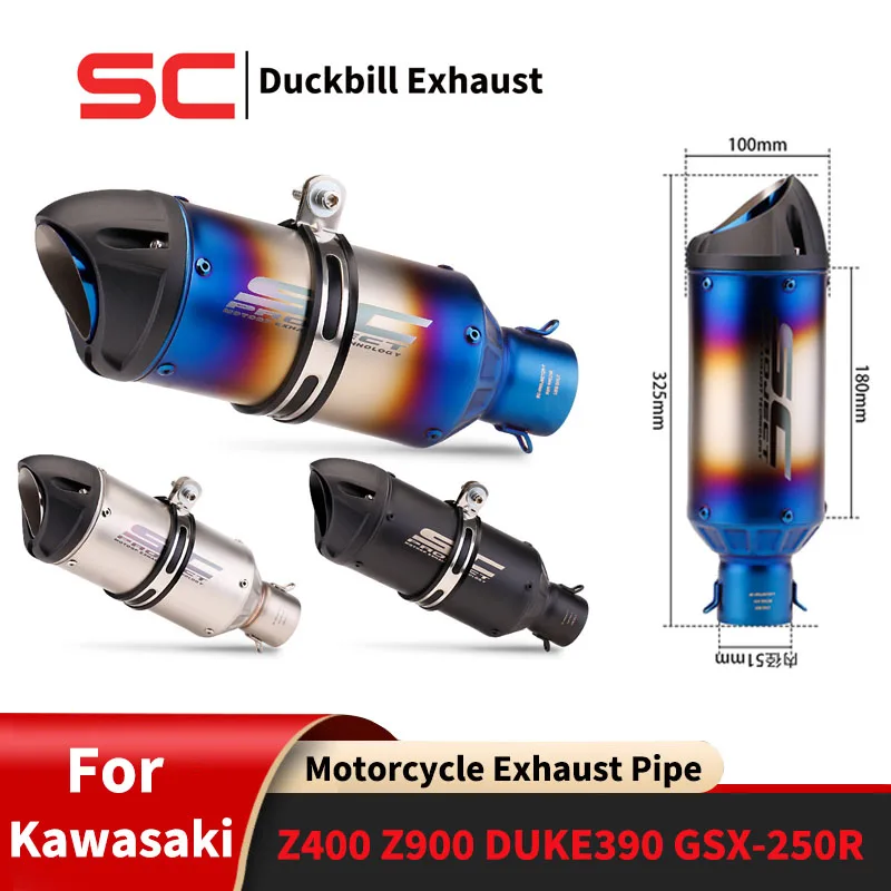 For Kawasaki Z400 Z900 DUKE390 GSX-250R Motorcycle Exhaust Pipe Parts Muffler SC Duckbill Exhaust 51mm Left Right Side Body Kits