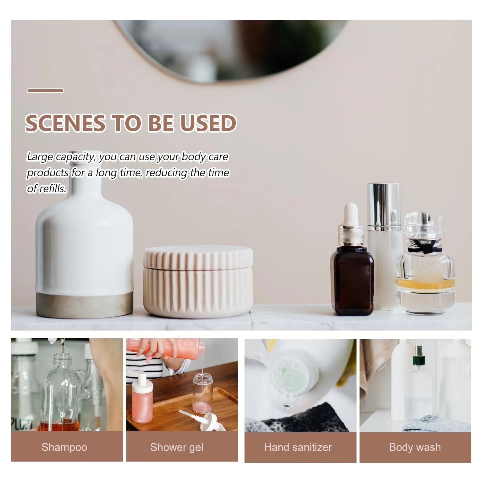 

4Pcs Pressing Bottle Plastic Pump Sub Bottle for Travel Lotion Shampoo Body Wash Liquid Soap Refillable Container Portable