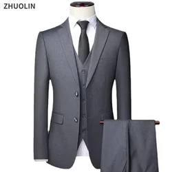 Abito per uomo Matrimonio 3 pezzi 2 set Blazer Giacche eleganti Gilet Pantaloni Cappotti da lavoro di lusso 2024 Formale coreano