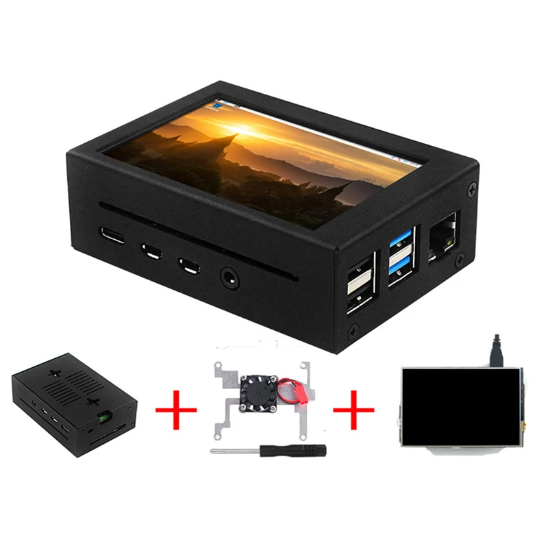 for Raspberry Pi 4B Press Screen 20FPS 320X480 Pixels 3.5-Inch Display Metal Shell Kit with Cooling Fan