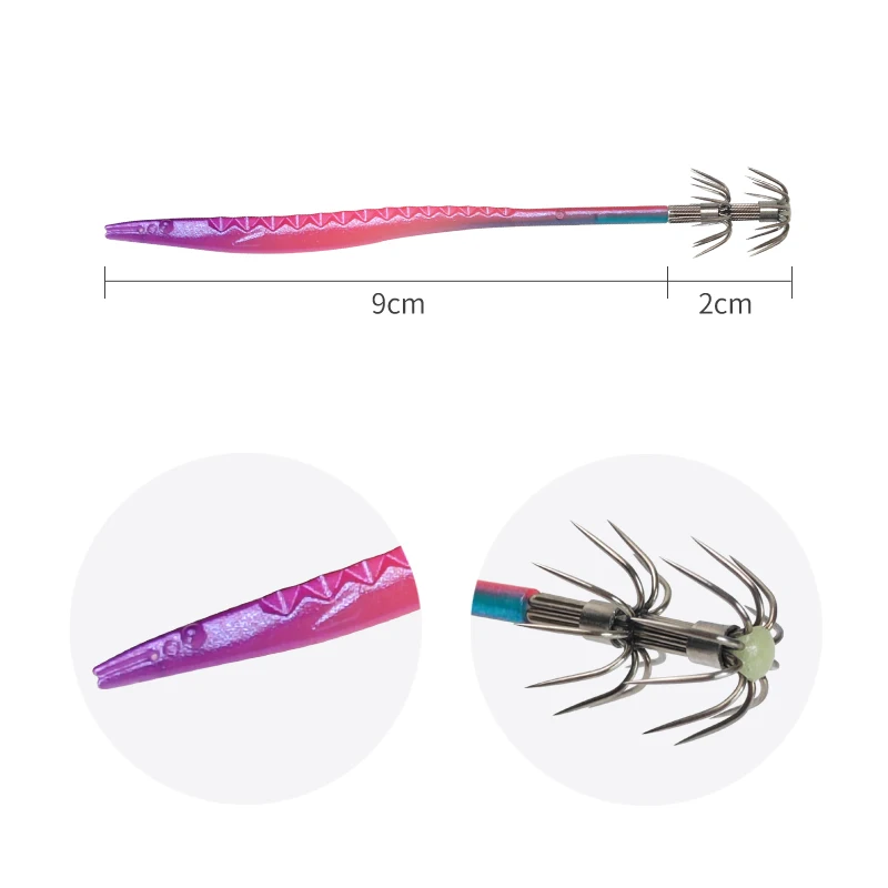 5pcs Luminous UV Squid Fishing Lures 11cm 2.1g Sea Fishing Baits for Octopus And Cuttlefish Catching Wood Shrimp