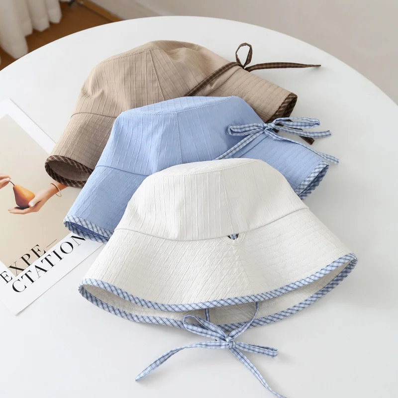 Japanese-style bowknot hat spring and summer outings, makes face look smaller, versatile bucket hat women, fis