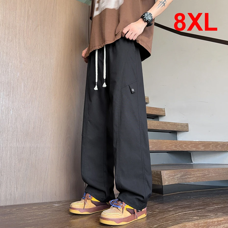 

Мужские брюки прямого кроя больших размеров 8XL, модные повседневные брюки с эластичным поясом, мужские брюки карго больших размеров