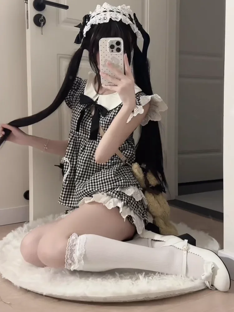 تحلق كم قميص عالية الخصر الدانتيل لصق منتفخ تنورة خمر فتاة لوليتا دمية الرقبة منقوشة 2025 مجموعة قطعتين مجموعات النساء sedf3 #5