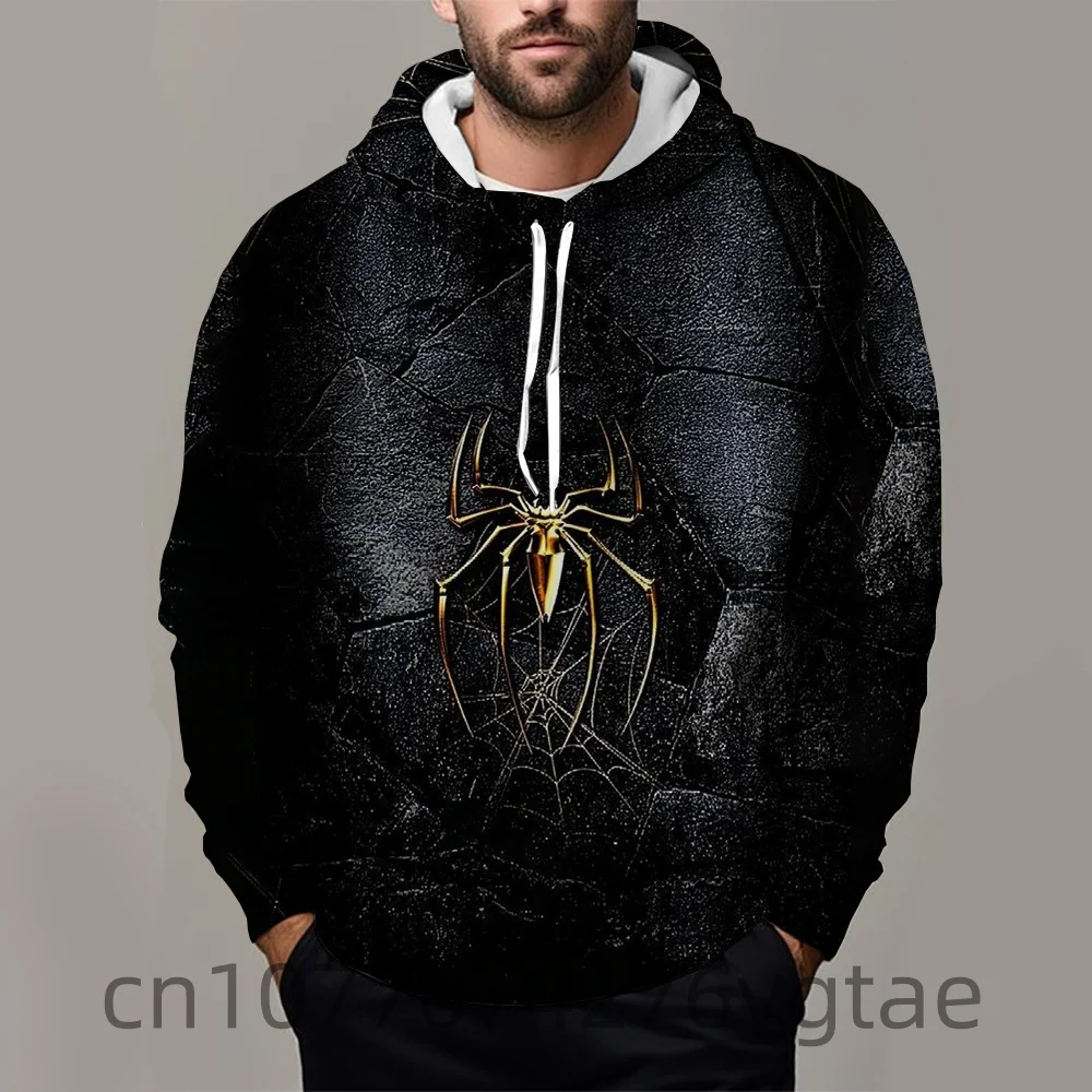 Miniso men's street style high-quality casual men's hooded sweatshirt 3D Spider pattern role-playing streetwear outdoor fitness