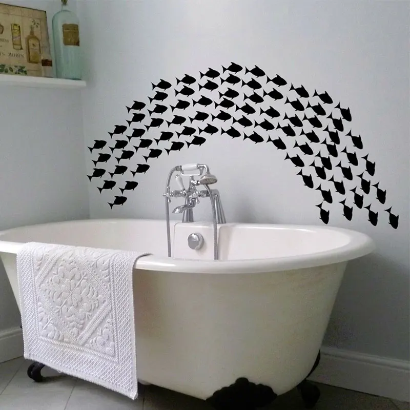 

70 pcs/set The Flock Of Fish Sea Bath Wall Fishes Bath Decals Interior Home Decor Wall Stickers Waterproof Mural Art A192