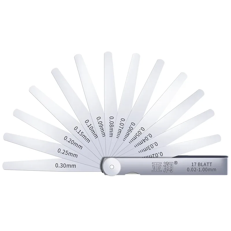 Zestaw szczelinomierzy Yarun ze stali nierdzewnej, specyfikacja 0,02-5,0 mm, narzędzie do pomiaru szczeliny zaworów w samochodach.