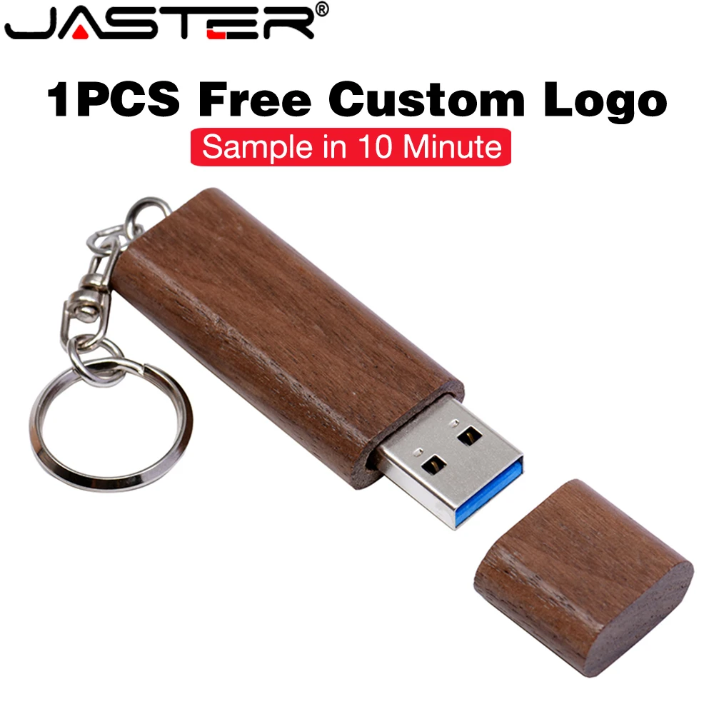 1PCS Free Custom Logo USB 3.0 Flash Drive Key Chain Pen Drive 64GB Wooden Bamboo Pendrive High Speed Memory Stick Creative Gift