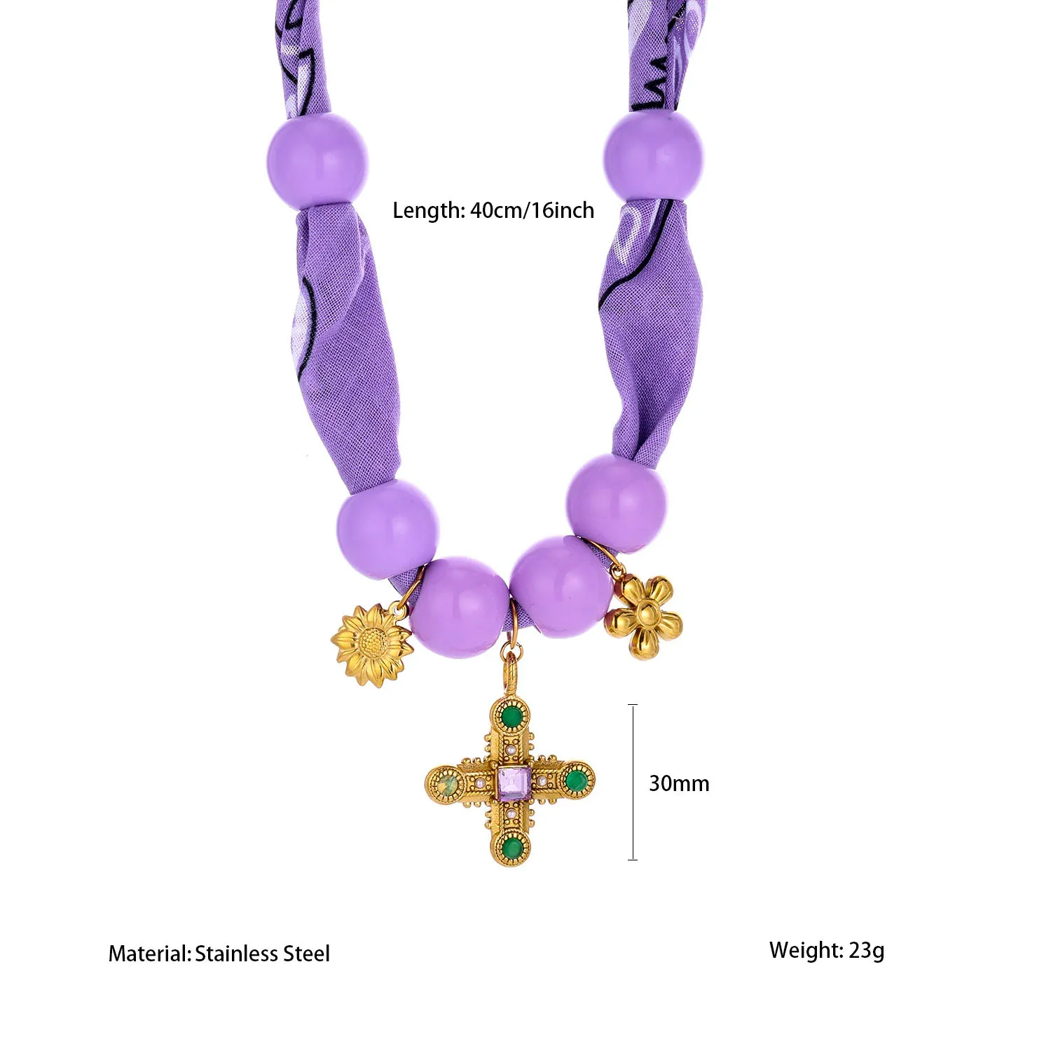 2025 New Stainless Steel Fish Necklace Crystal Cross Enamel Silk Scarf Handmade Choker Accessories Women Jewelry