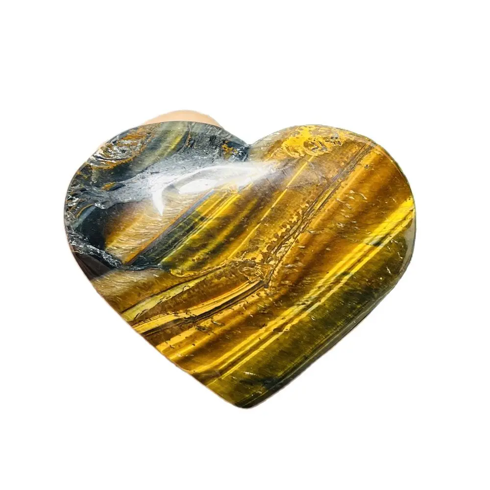 Natural Stone Cat Eye Tiger Eye Stone Blue & Yellow Heart Shaped Room Decoration Crystal Healing (Natural Blemishes. Thank you)