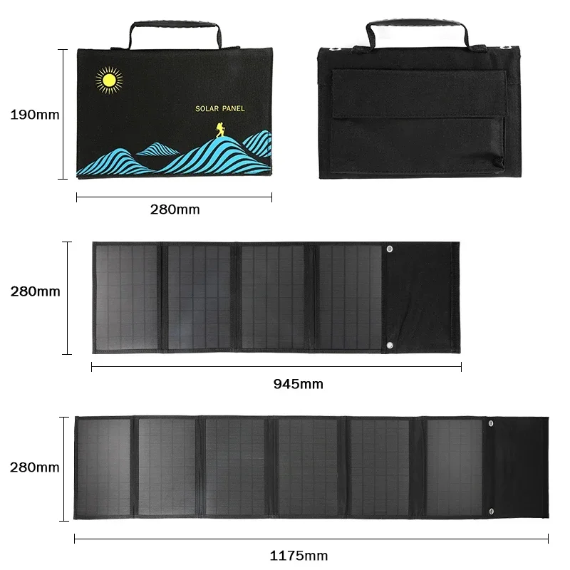 Imagem -02 - Bolsa Dobrável do Painel Solar 200w Saída Usb e dc Carregador Solar Dispositivo de Carregamento Solar Dobrável Fonte de Alimentação Portátil ao ar Livre