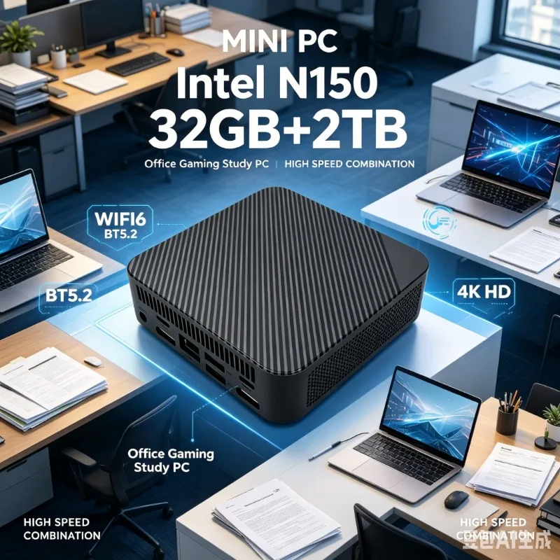 New N150 Mini PC 16GB+2TB High Speed Storage WiFi6 & Bluetooth 5.2 4K Output, Compact Design for Office Work Gaming&Student