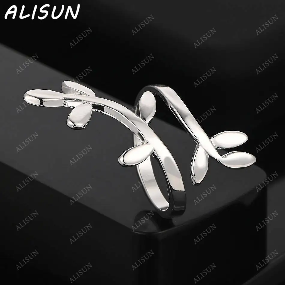 

ALISUN стерлингового серебра 925, дизайнерское открытое кольцо с листьями, модные ювелирные изделия, очаровательные свадебные аксессуары Grace Noble