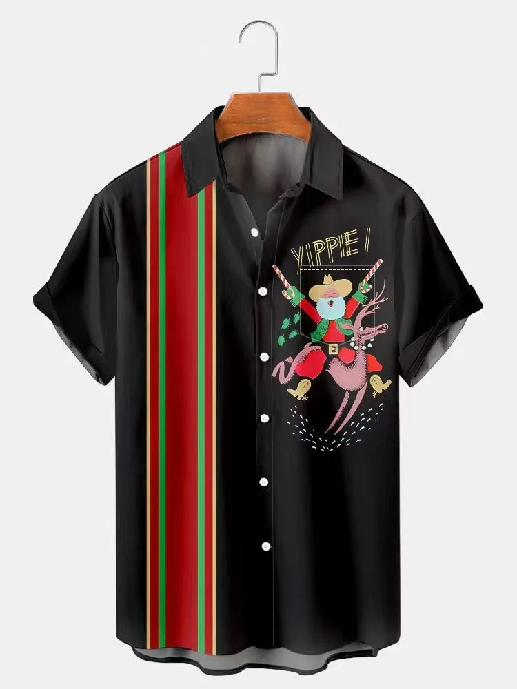 قميص هاواي صيفي بنمط عيد الميلاد للرجال لعام 2026، قميص سانتا كلوز أنيق للجنسين، قميص بأكمام قصيرة، قميص ريترو للعطلات #1