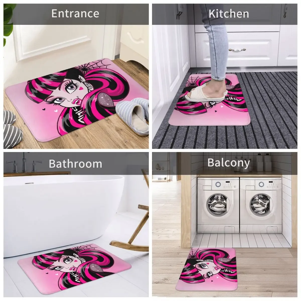 Monster High Doll Bedroom Mat Draculaura Pink Print Doormat Kitchen Carpet Entrance Door Rug Home Decoration