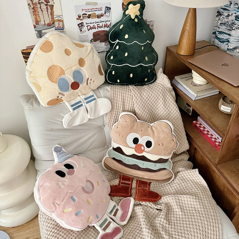 Ins Cute Burger Pattern 3d Cheese Girl Heart Short Plush Pillow Decoration Cushion Child'S Pillow Christmas Movie Props