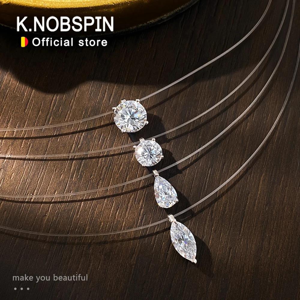 

Ожерелье KNOBSPIN с муассанитом, 1-2 карата, груша/маркиза/круглая бриллиантовая огранка, леска S925, серебряная подвеска, ожерелья для подарка
