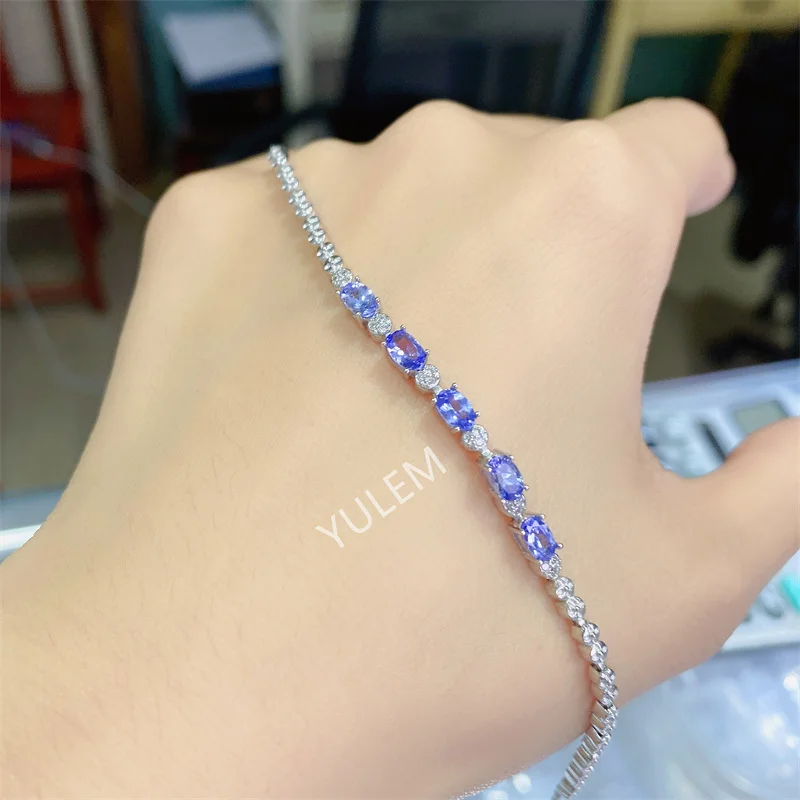 YULEM Natural Tanzanite Bracelets oval gem stone 3*5mm S925 Sterling Silver Bracelet Natural Gem Birthstone