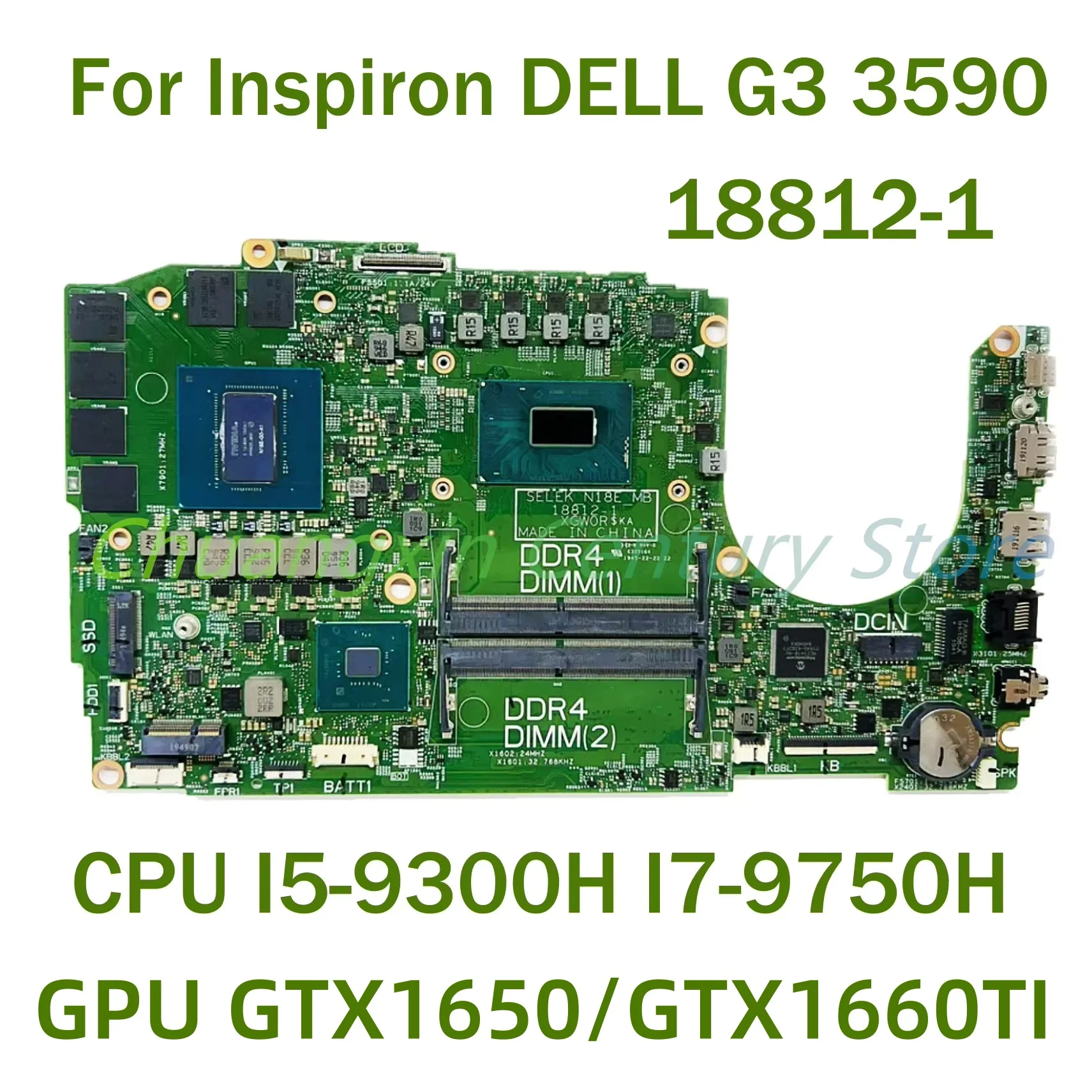 For Inspiron DELL G3 3590 Laptop motherboard 18812-1 with CPU I5-9300H I7-9750H GPU GTX1650/GTX1660TI 100% Tested Fully Work