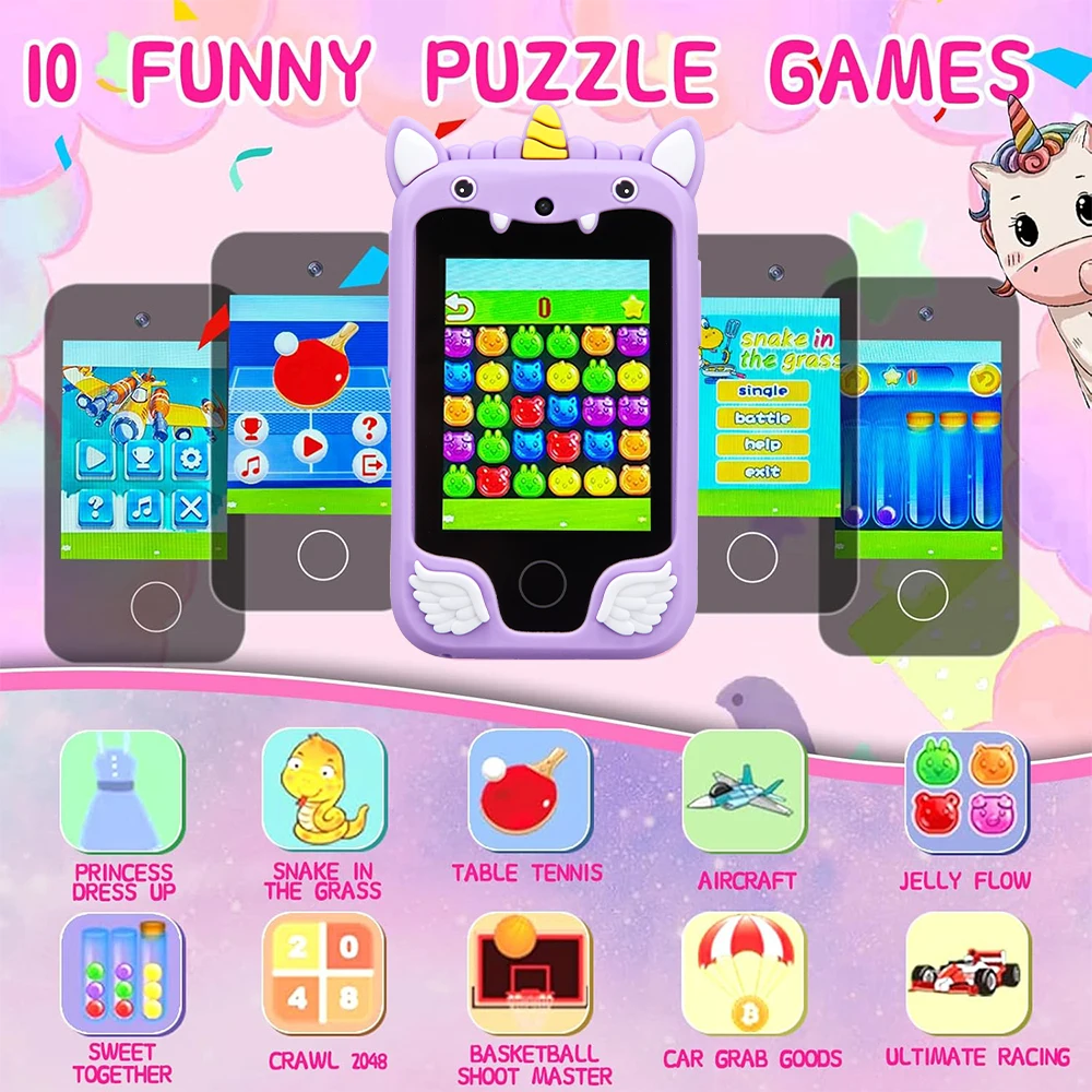 Telephone Enfant, Jouets pour Enfants, Cadeau pour Filles et garçons âgés de 3 à 8 Ans, Téléphone factice avec Lecteur de Musique, Double caméra, Jeux de Puzzle, Carte SD 8 Go et Telephone Enfant, Jouets pour Enfants, Cadeau pour Filles et garçons âgés de 3 à 8 Ans, Téléphone factice avec Lecteur de Musique, Double caméra, Jeux de Puzzle, Carte SD 8 Go et