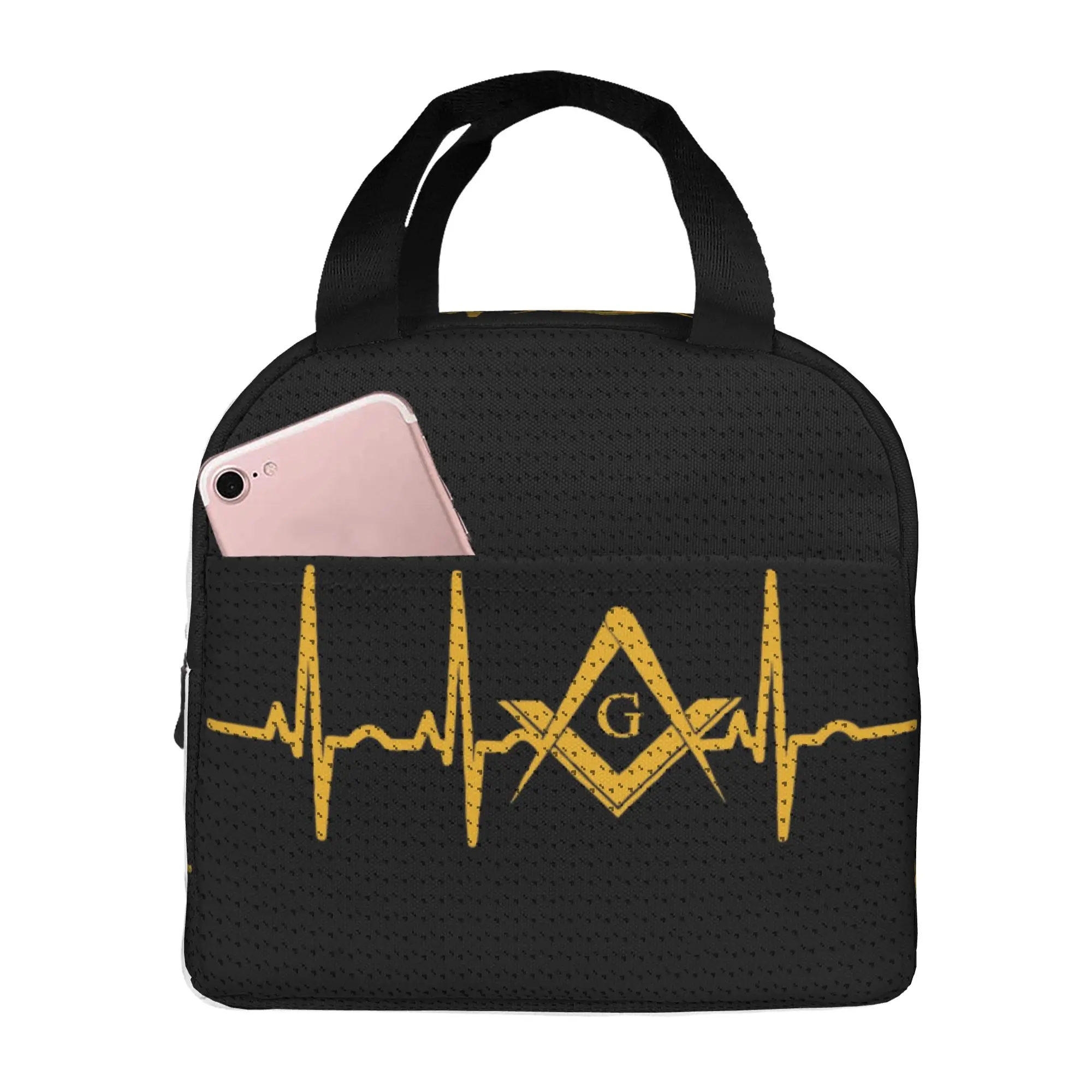 Heartbeat Freemason Insulated Lunch Bags for Women Masonic Mason Portable Thermal Cooler Bento Box School