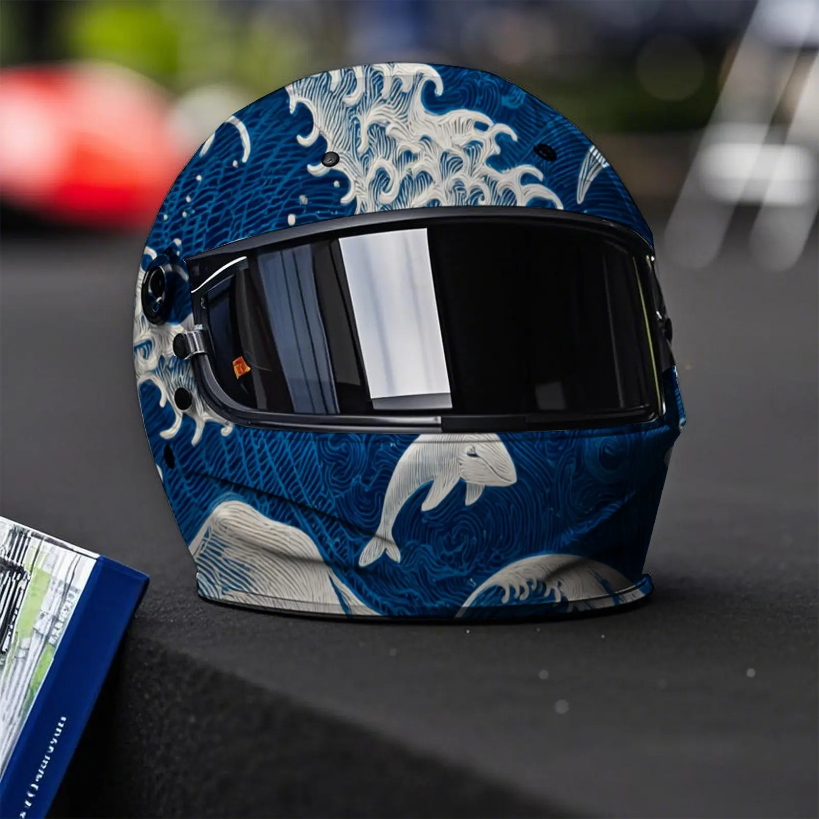 Fantasy ocean world and magical dolphins motorcycle vinyl wraps helmet decal,self-adhesive waterproof helmet decoration,universa