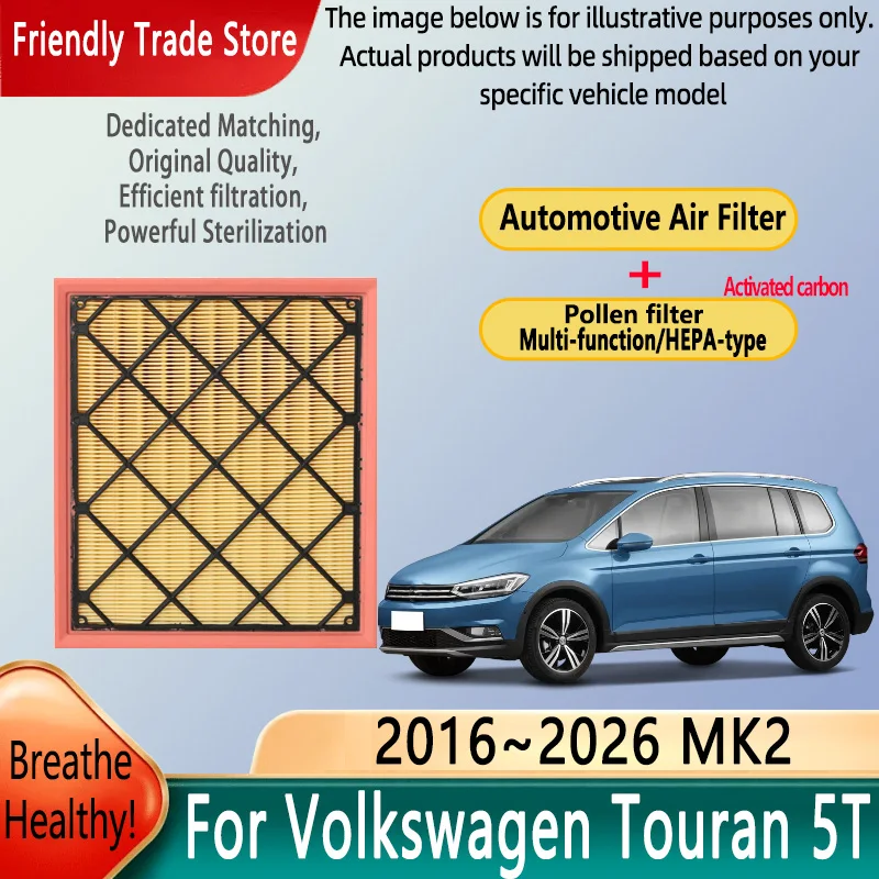 

Automotive Air Filter Car Engine Air Filter For Volkswagen Touran 5T 2016~2026 25 Carbon Cabin Filter Kit Auto Spare Replacement