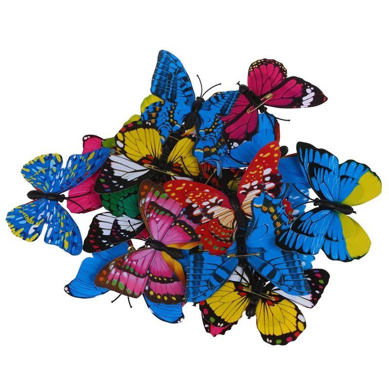 60 pezzi 7 cm 3D farfalla artificiale pin clip doppia ala per la decorazione domestica di nozze di Natale, colori inviati a caso